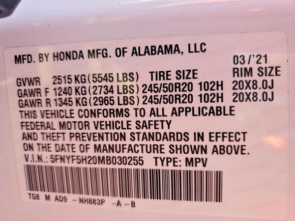 2021 HONDA PILOT SE