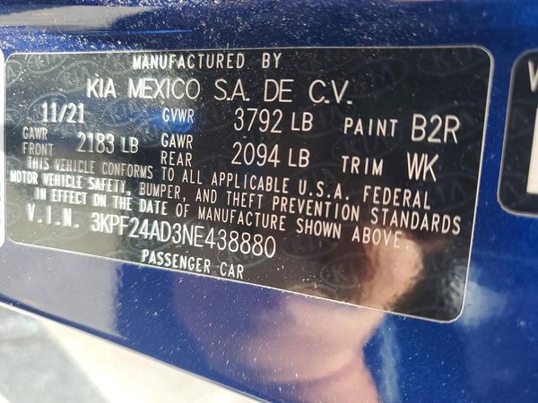 2022 KIA FORTE FE, LXS