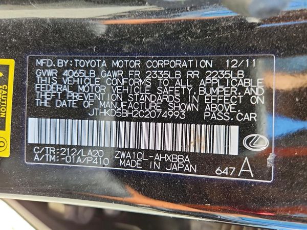 2012 LEXUS CT 200h