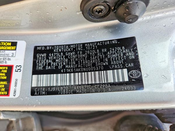 2022 TOYOTA CAMRY XSE — VINS