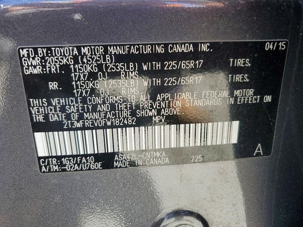 2015 TOYOTA RAV4 XLE (M Grade) — VINS