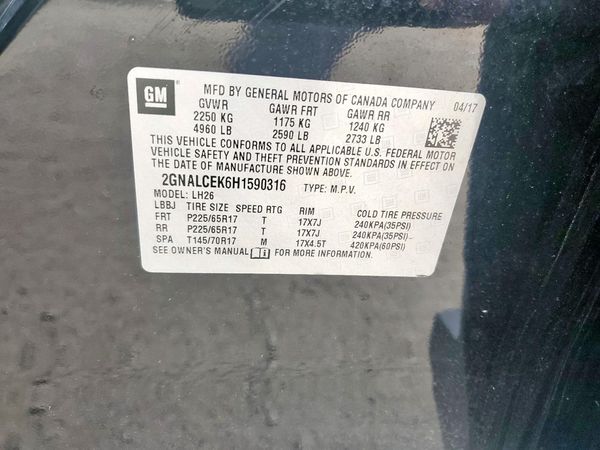 2017 CHEVROLET EQUINOX LT / FL