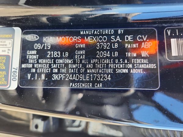 2020 KIA FORTE FE, LXS