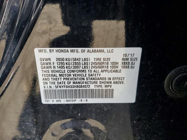 2017 HONDA PILOT EX