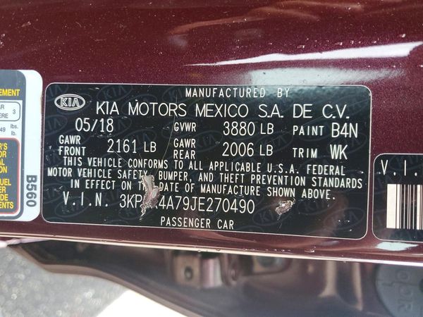 2018 KIA FORTE LX Base — VINS