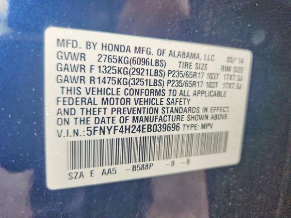 2014 HONDA PILOT LX — VINP