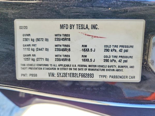 2020 TESLA MODEL 3