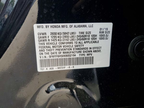 2019 HONDA PILOT EXL