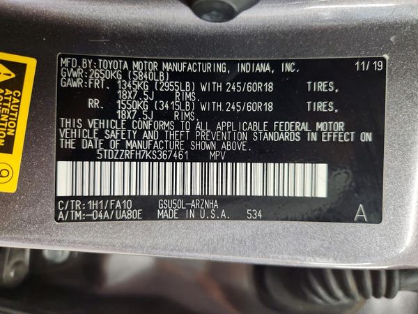 2019 TOYOTA HIGHLANDER LE/LE Plus