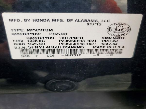 2015 HONDA PILOT EX-L with RES