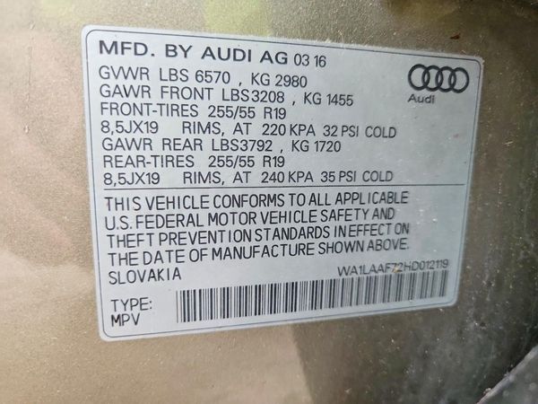 2017 AUDI Q7 quattro Premium Plus — VINS