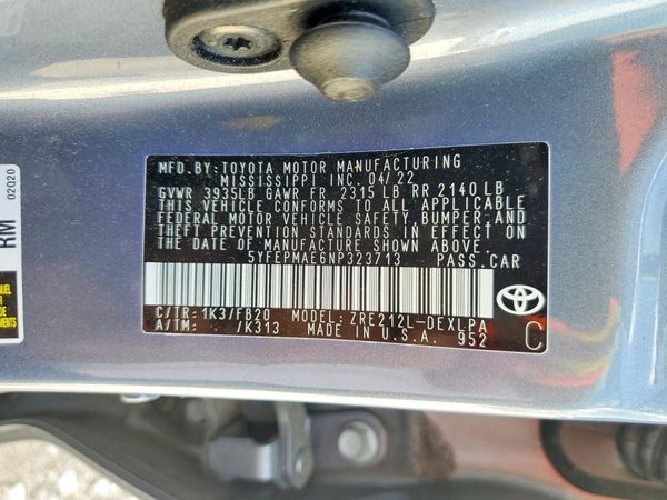 2022 TOYOTA COROLLA LE