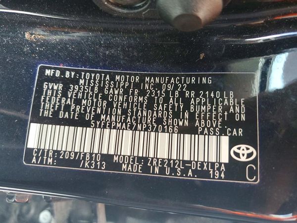 2022 TOYOTA COROLLA