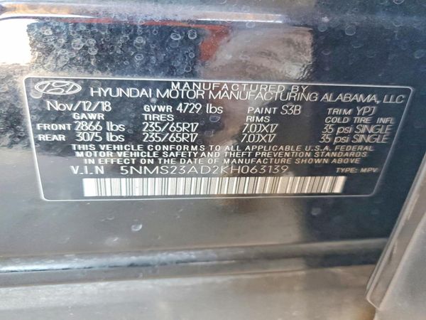 2019 HYUNDAI SANTA FE SE