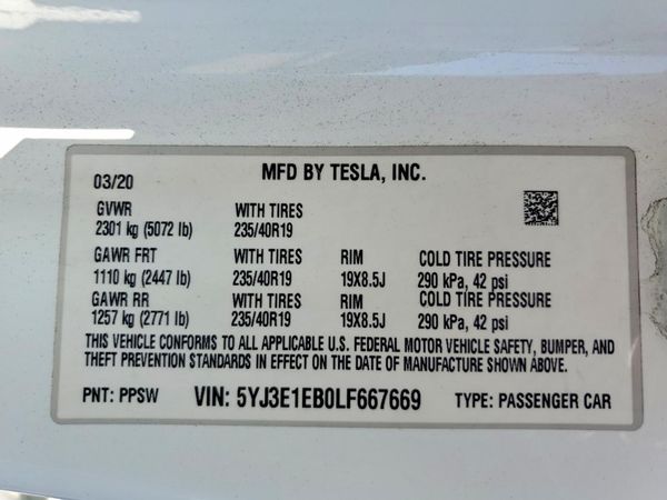 2020 TESLA MODEL 3