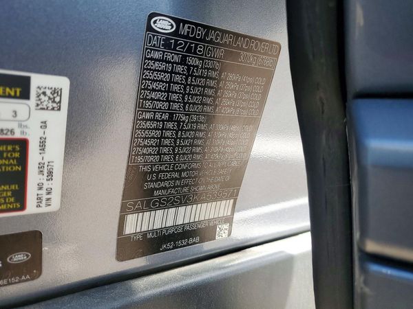 2019 LAND ROVER RANGE ROVER HSE