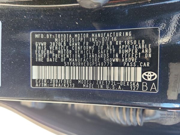 2016 TOYOTA COROLLA