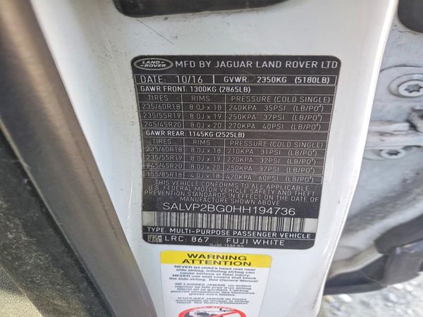 2017 LAND ROVER RANGEROVER SE — VINS