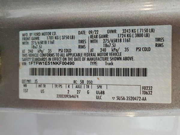 2022 FORD F150 SuperCrew
