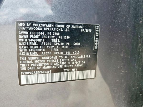 2019 VOLKSWAGEN ATLAS SE