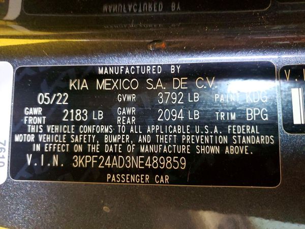 2022 KIA FORTE FE, LXS
