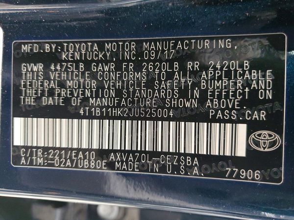 2018 TOYOTA CAMRY L/LE/SE/XLE