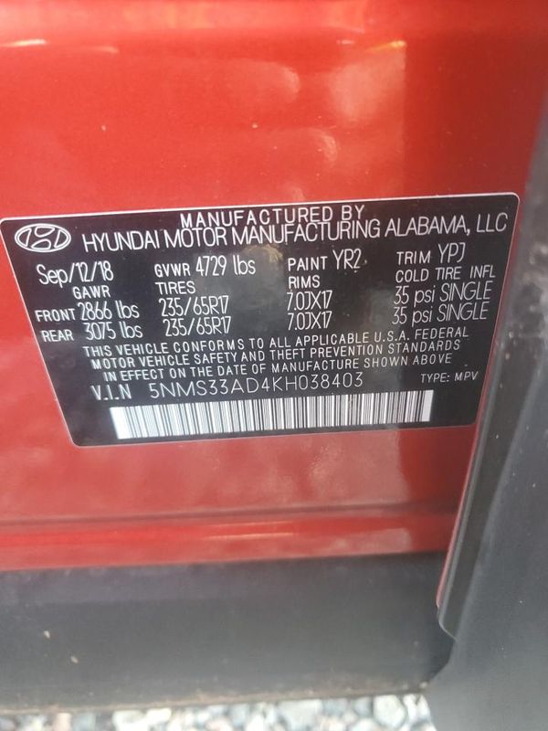 2019 HYUNDAI SANTA FE SEL, SEL Plus