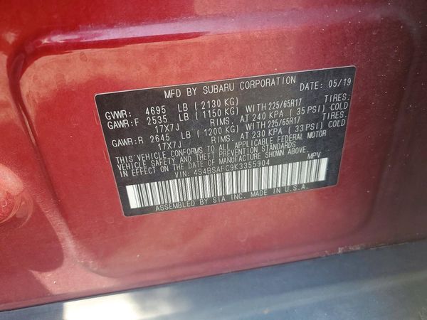 2019 SUBARU OUTBACK Premium+ES — VINS