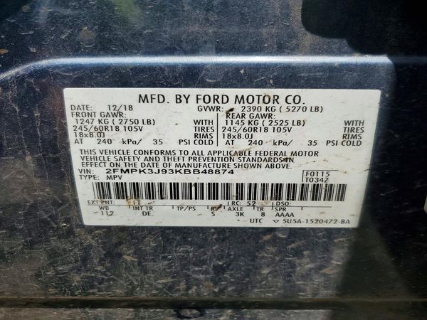 2019 FORD EDGE SEL — VINS