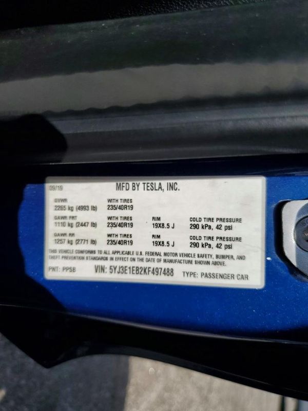 2019 TESLA MODEL 3