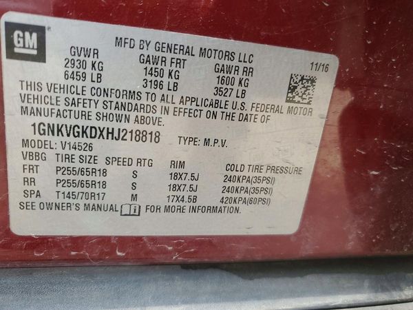 2017 CHEVROLET TRAVERSE 1LT