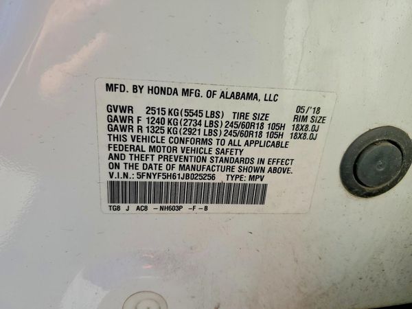 2018 HONDA PILOT EXL SENSING