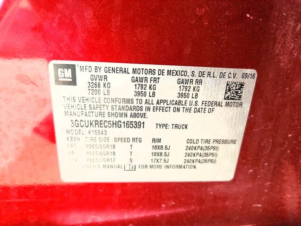 2017 CHEVROLET SILVERADO LT — VINS