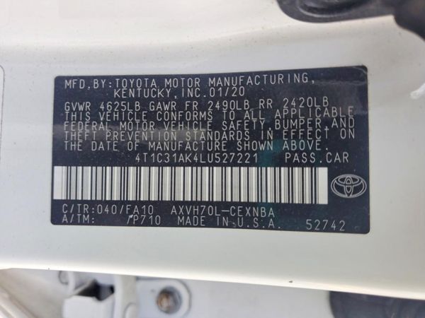 2020 TOYOTA CAMRY LE Hybrid — VINS