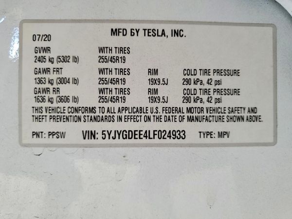 2020 TESLA MODEL Y