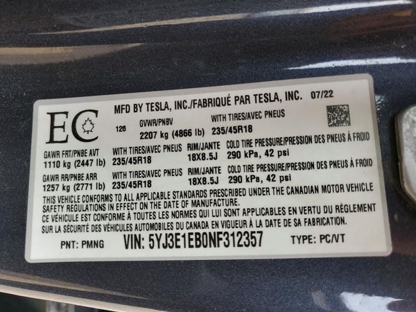 2022 TESLA MODEL 3