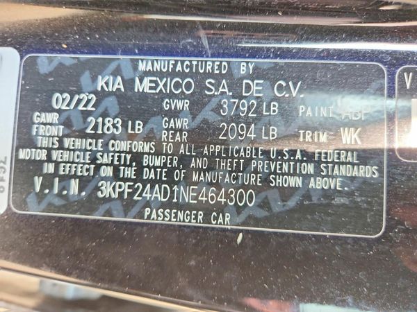2022 KIA FORTE FE, LXS