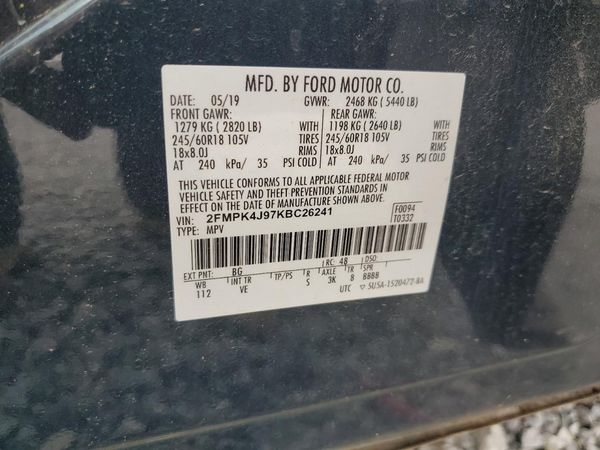 2019 FORD EDGE SEL — VINS