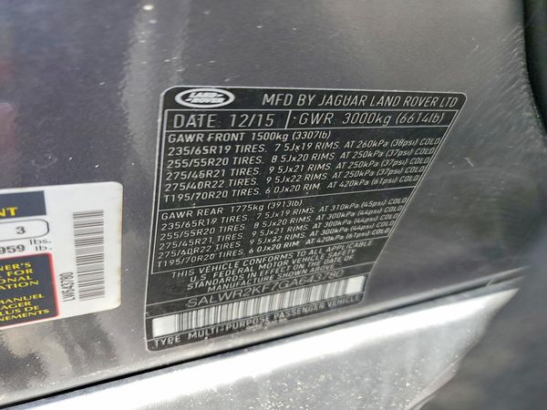 2016 LAND ROVER RANGEROVER HSE — VINS