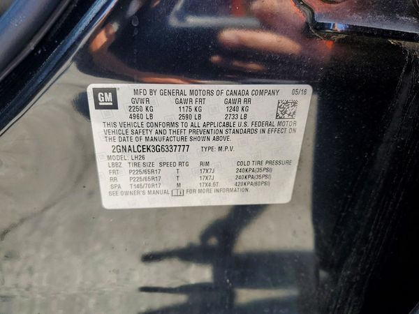 2016 CHEVROLET EQUINOX LT — VINS