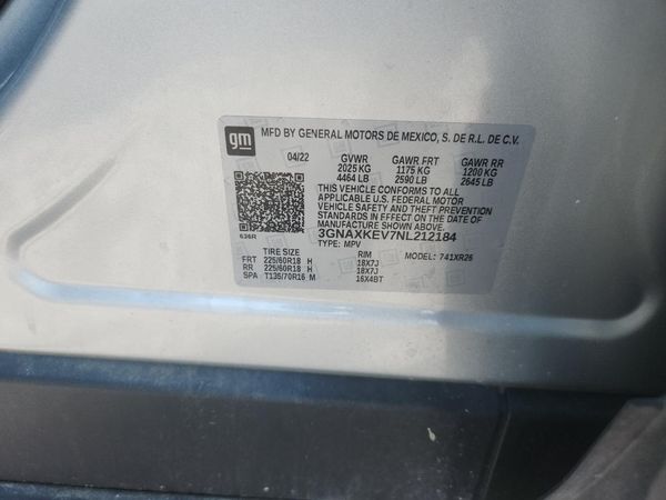 2022 CHEVROLET EQUINOX LT (1LT) — VINS