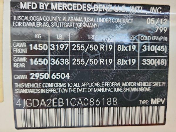2012 MERCEDES-BENZ ML ML350 BLUETEC 4-MATIC