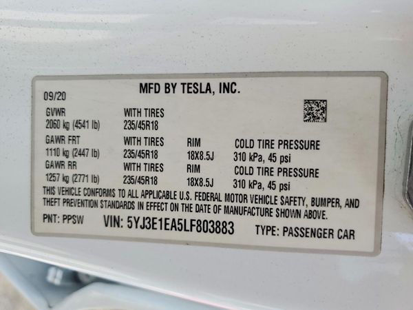 2020 TESLA MODEL 3