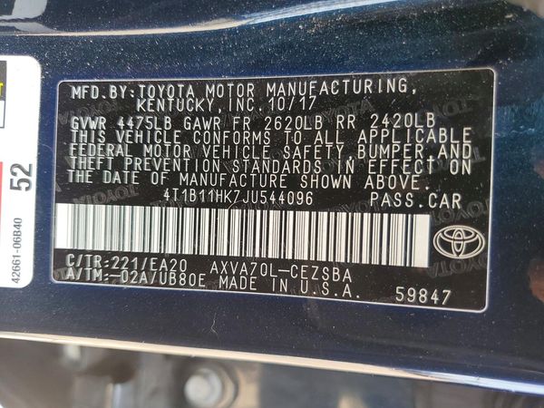 2018 TOYOTA CAMRY L/LE/SE/XLE