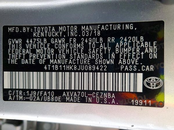 2018 TOYOTA CAMRY L/LE/SE/XLE