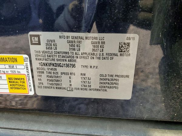 2016 CHEVROLET TRAVERSE LS — VINS