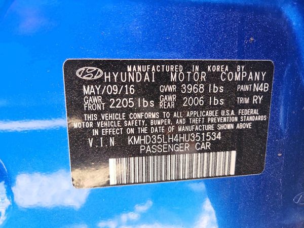 2017 HYUNDAI ELANTRA — VINS