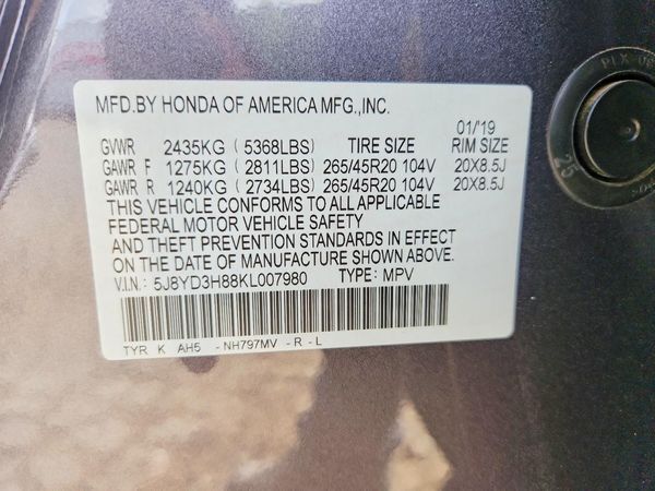 2019 ACURA MDX ADVANCE 6P
