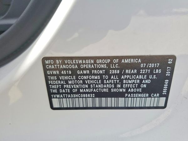 2017 VOLKSWAGEN PASSAT