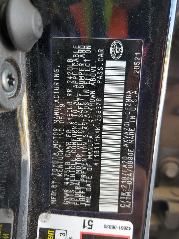 2019 TOYOTA CAMRY L/LE/SE/XLE — VINS